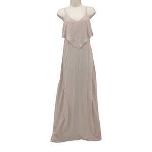 Pretty by Rory Maxi Dress Gown Beige Nude Sleeveless Back Slit Lined Size XS